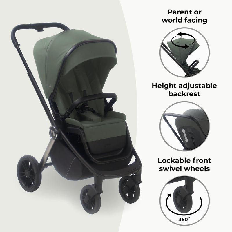 The safe Forest Green My Babiie 3-in-1 Travel System with i-Size Car Seat | Pushchairs and Travel Systems | Baby & Kid Travel - Clair de Lune UK