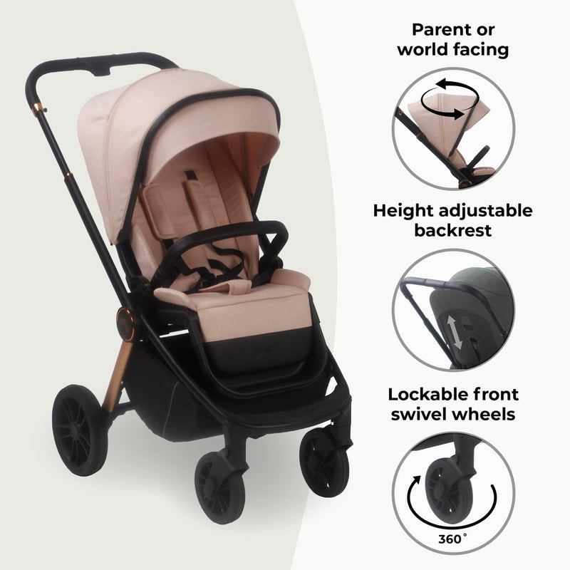 The safe Pastel Pink My Babiie 3-in-1 Travel System with i-Size Car Seat | Pushchairs and Travel Systems | Baby & Kid Travel - Clair de Lune UK