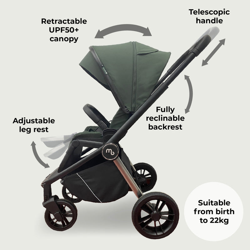 The parent-facing Forest Green My Babiie 3-in-1 Travel System with i-Size Car Seat | Pushchairs and Travel Systems | Baby & Kid Travel - Clair de Lune UK