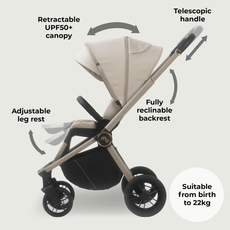 The parent-facing Ivory My Babiie 3-in-1 Travel System with i-Size Car Seat | Pushchairs and Travel Systems | Baby & Kid Travel - Clair de Lune UK