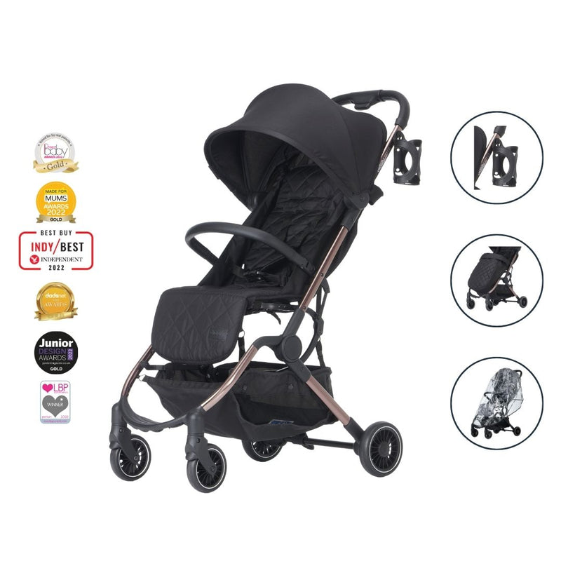Didofy Black New Aster 2 Ultra-Compact Pushchair & Travel System with the award-winning badge and what is included in the package | Didofy | Pushchairs and Travel Systems | Baby & Kid Travel - Clair de Lune UK