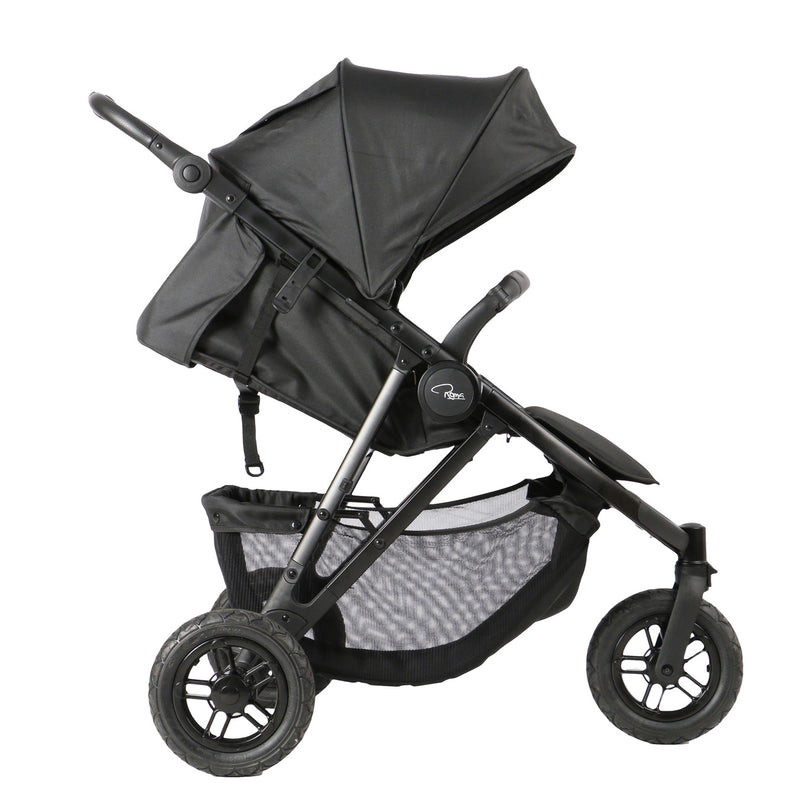 The side of the Jet Black Roma Atlas 3 Wheel Pram | Strollers, Pushchairs & Prams | Pushchairs, Carrycots & Car Seats Baby | Travel Essentials - Clair de Lune UK