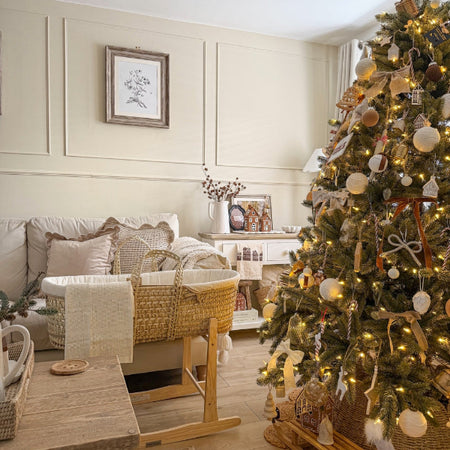 Cream Organic Palm Moses Basket and Natural Rocking Stand | Moses Baby Baskets - Clair de Lune UK