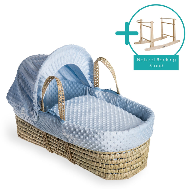 Blue Dimple Palm Moses Basket bundled with the natural rocking stand | Moses Baby Baskets, Bassinets & Co-sleepers | Nursery Furniture - Clair de Lune UK