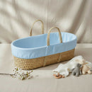 Blue Replacement Fleece Moses Basket Liner on Linen background | Moses bedding | Nursery Linen - Clair de Lune UK