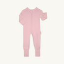 Blush Ribbed Sleepsuit made from bamboo and organic cotton from GrowGrows on white background - Clair de Lune UK