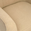 Close up of the natural beige fabric on the wide seat of the Bouclé Rocking Chair | Nursing Chair | Nursery Furniture - Clair de Lune UK