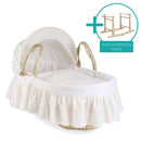 White Broderie Anglaise Palm Moses Basket with Skirt Bundled with the Natural Standard Rocking Stand | Moses Baby Baskets, Bassinets | Nursery Furniture - Clair de Lune UK