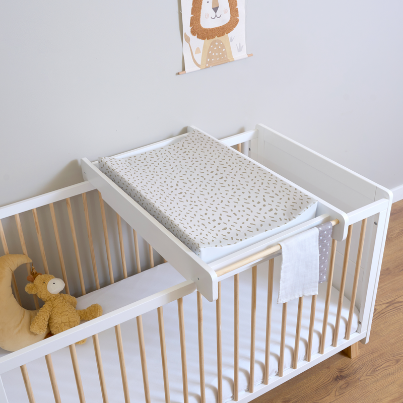 Dash Anti-Roll Wedge Baby Changing Mat on the Essentials Cot Top Changer in a White Nursery | Baby Bath Time Essentials - Clair de Lune UK