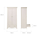 Dimensions of the Clara Wardrobe part of the Cashmere CuddleCo Clara 3 Piece Nursery Furniture Set in a cosy neutral nursery | Nursery Furniture | Cot Bed - Clair de Lune UK