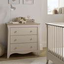 The Clara Changing Unit part of the Cashmere CuddleCo Clara 3 Piece Nursery Furniture Set in a cosy neutral nursery | Nursery Furniture | Cot Bed - Clair de Lune UK