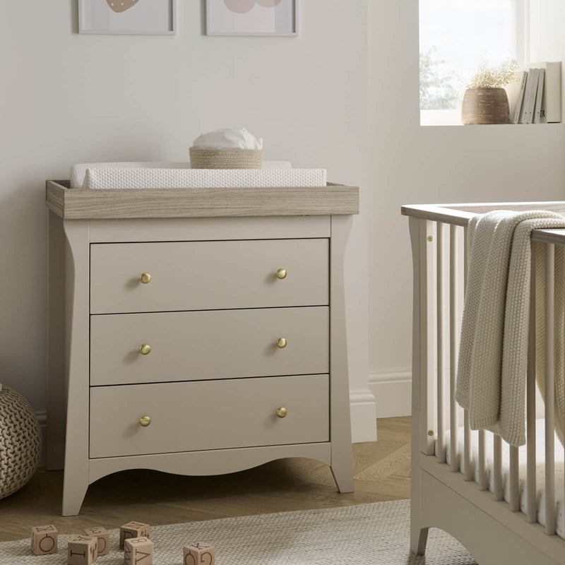 Cashmere CuddleCo Clara 3 Drawer Dresser & Changer as a changer | Baby Bath & Changing Units | Baby Bath Time - Clair de Lune UK