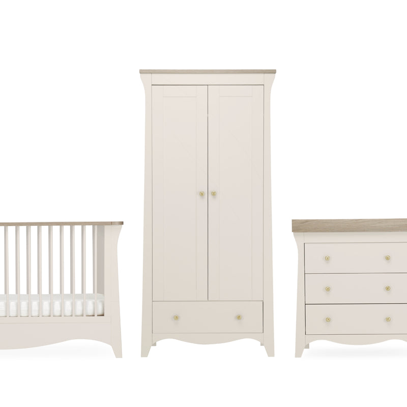 Cashmere CuddleCo Clara 3pc Nursery Set - 3 Drawer Dresser/Changer, Cot Bed & Wardrobe | Nursery Furniture Sets | Room Sets | Nursery Furniture - Clair de Lune UK