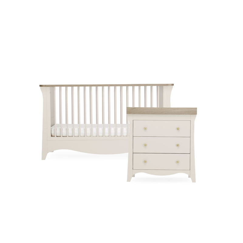 Cashmere CuddleCo Clara 2pc Nursery Set - 3 Drawer Dresser/Changer & Cot Bed | Nursery Furniture Sets | Room Sets | Nursery Furniture - Clair de Lune UK