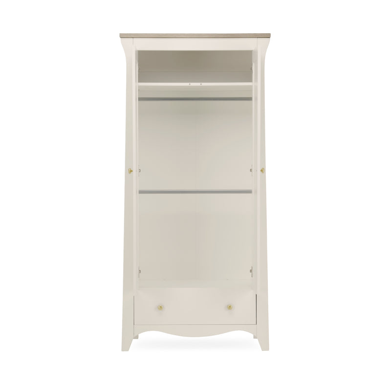 Cashmere CuddleCo Clara 2 Door Double Wardrobe with two doors opened showing the clothing rail | Wardrobes & Shelves | Storage Solutions | Nursery Furniture - Clair de Lune UK