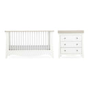 White CuddleCo Clara 2 Piece Nursery Furniture Set of Cot Bed and Changing Unit on white background | Nursery Furniture | Cot Bed - Clair de Lune UK