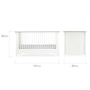 Dimensions of the Clara Cot Bed, part of the White CuddleCo Clara 3 Piece Nursery Furniture Set in a cosy neutral nursery | Nursery Furniture | Cot Bed - Clair de Lune UK