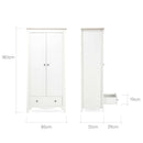Dimensions of the Clara Wardrobe, part of the White CuddleCo Clara 3 Piece Nursery Furniture Set in a cosy neutral nursery | Nursery Furniture | Cot Bed - Clair de Lune UK