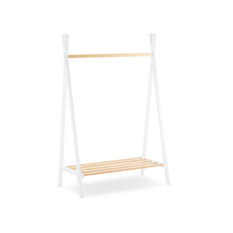 The clothes rail of the Cuddleco Nola Scandi Cot Bed & Room Sets next to the nursing chair | Nursery Furniture Sets | Room Sets | Nursery Furniture - Clair de Lune UK