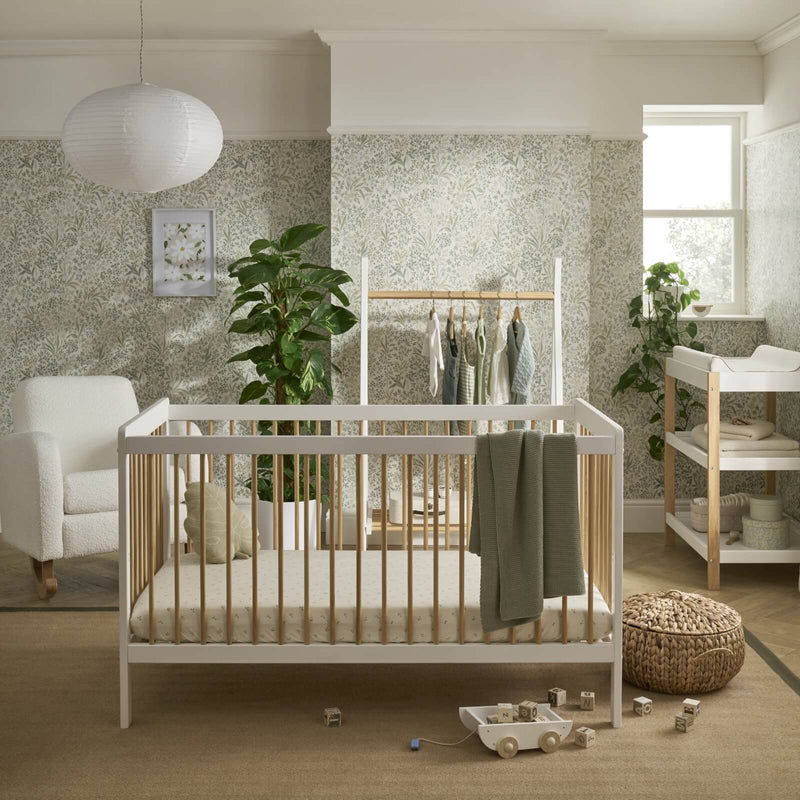 The 3-piece room set of the Cuddleco Nola Scandi Cot Bed & Room Sets in a gender-neutral nursery room | Nursery Furniture Sets | Room Sets | Nursery Furniture - Clair de Lune UK