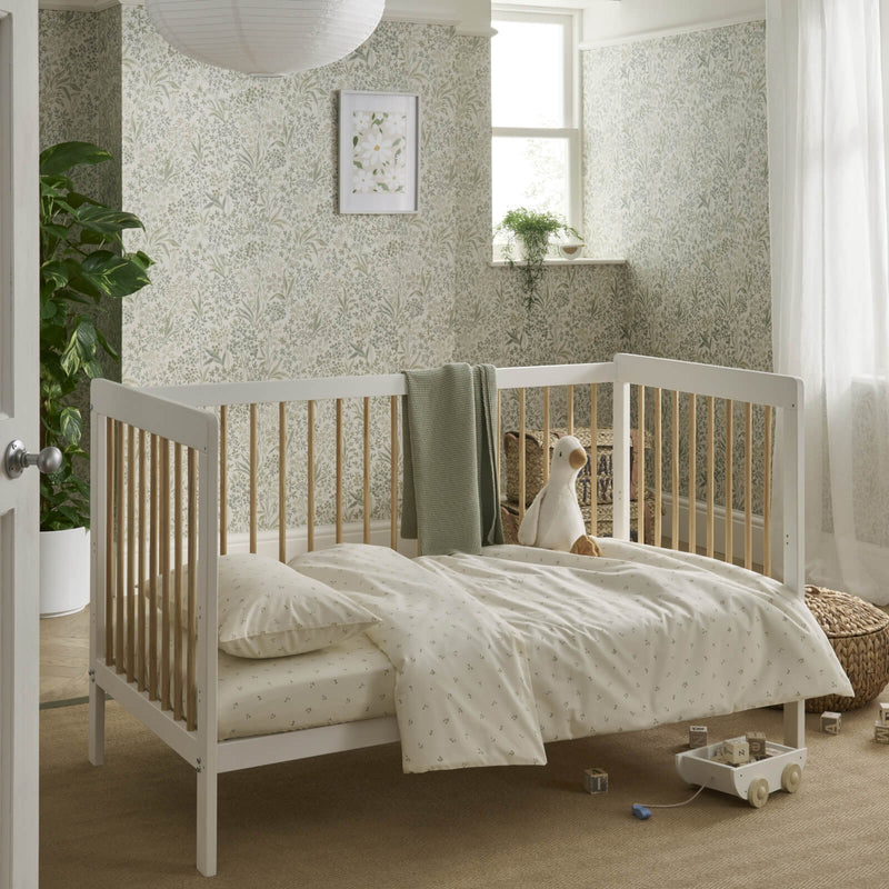  The cot bed of the Cuddleco Nola Scandi Cot Bed & Room Sets in a gender-neutral nursery room transformed to a toddler bed | Nursery Furniture Sets | Room Sets | Nursery Furniture - Clair de Lune UK