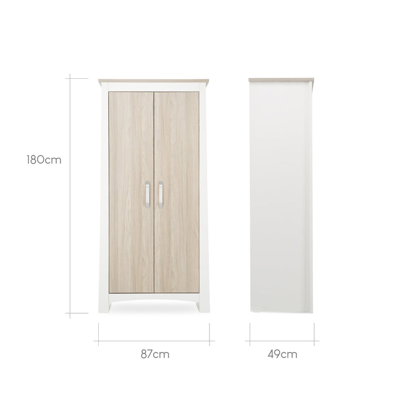 The dimensions of the White and Natural Double Wardrobe from the CuddleCo Ada Cot Bed & Nursery Room Sets in a trendy green nursery room | Nursery Furniture Sets | Room Sets | Nursery Furniture - Clair de Lune UK