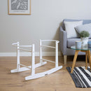 White Standard Rocking Moses Basket Stand in a Greige living room | Moses Basket Stand | Moses Baby Baskets & Bassinet Accessories | Nursery Furniture - Clair de Lune UK