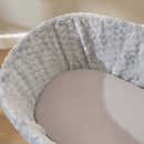 Grey 2 Pack Universal Cotton Moses Basket Sheets - 74 x 30 cm on a Moses basket mattress | Soft Baby Sheets | Cot, Cot Bed, Pram, Crib & Moses Basket Bedding - Clair de Lune UK