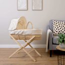 Cream Waffle Palm Moses Basket with canopy on natural folding stand in greige nursery | Moses Baby Baskets, Bassinets | Nursery Furniture - Clair de Lune UK