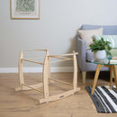 Deluxe Natural Rocking Stand on Wooden Floor in a greige living room | Moses Basket Stand | Moses Baby Baskets & Bassinet Accessories | Nursery Furniture - Clair de Lune UK