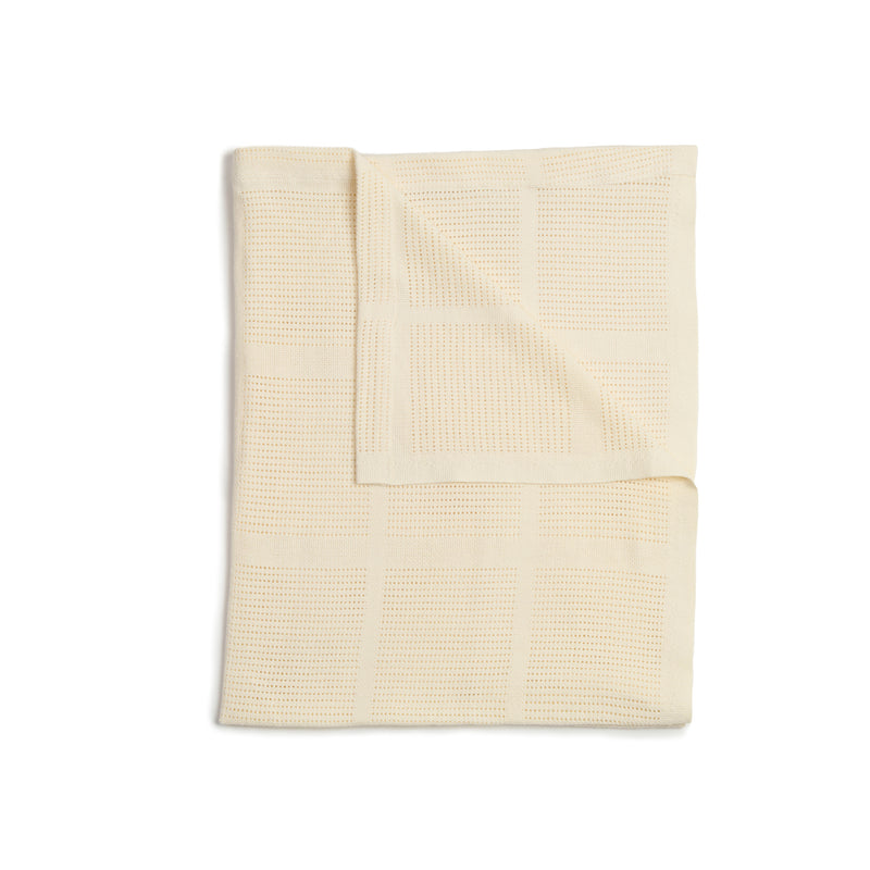 Folded Cream Organic Cotton Cellular Blanket | Cosy Baby Blankets | Nursery Bedding | Newborn, Baby and Toddler Essentials - Clair de Lune UK