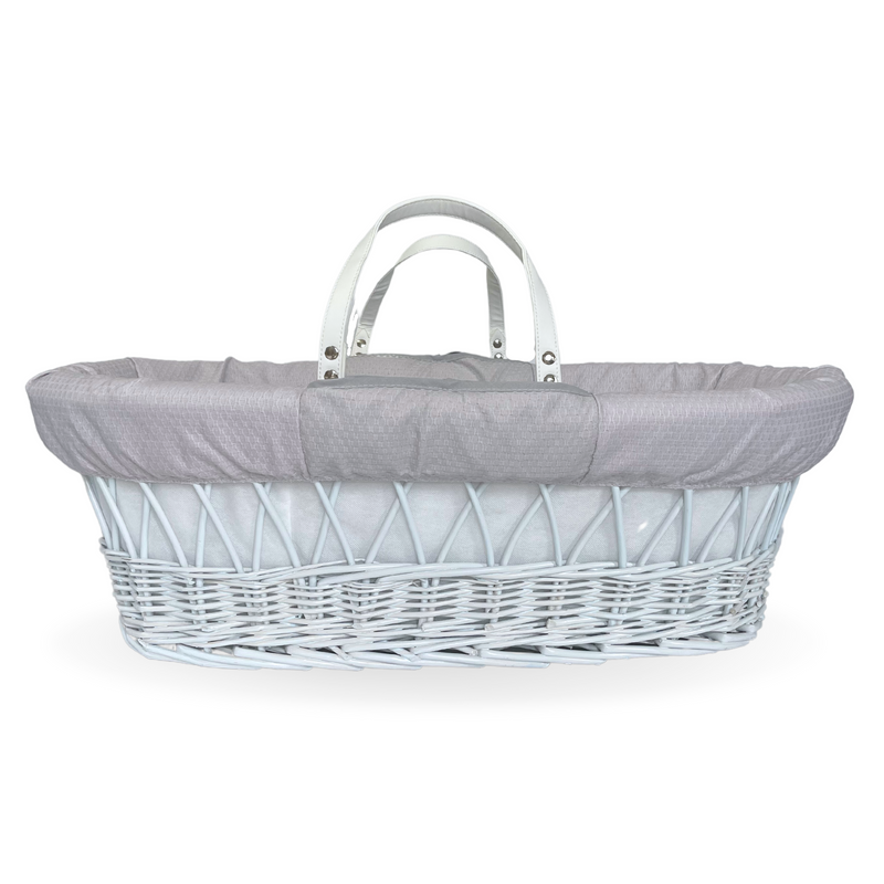Cotton Dream Frosted White Wicker Moses Basket made from breathable fabric featuring a delicate, honeycomb-like subtle pattern | Co-sleepers | Nursery Furniture