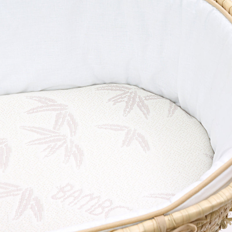Natural Bamboo Palm Moses Basket Mattress (74 x 28 cm) showing the unique supportive surface | Moses Basket Mattresses | Newborn Bedding - Clair de Lune UK