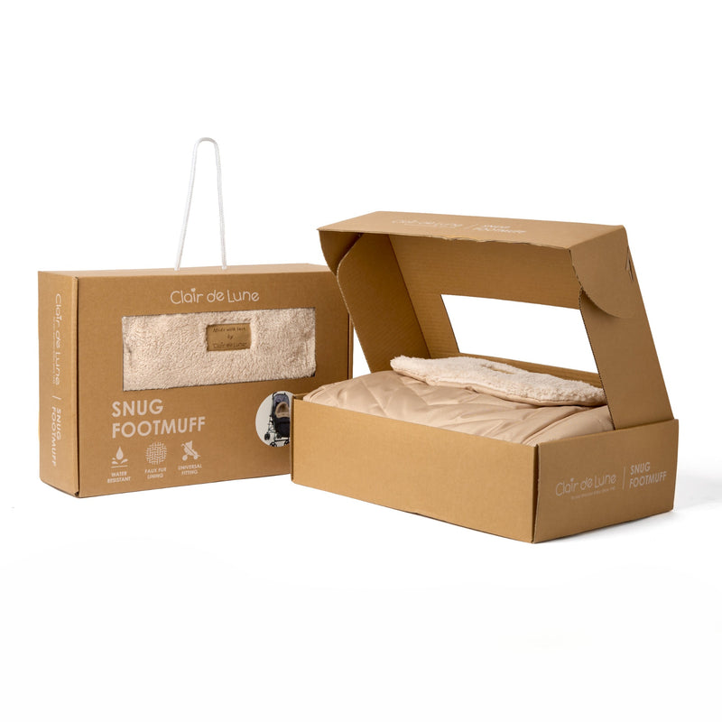 Beige Snug Pushchair Footmuffs in the gift boxes | Pushchair Cosytoes & Footmuffs | Travel Accessories - Clair de Lune UK