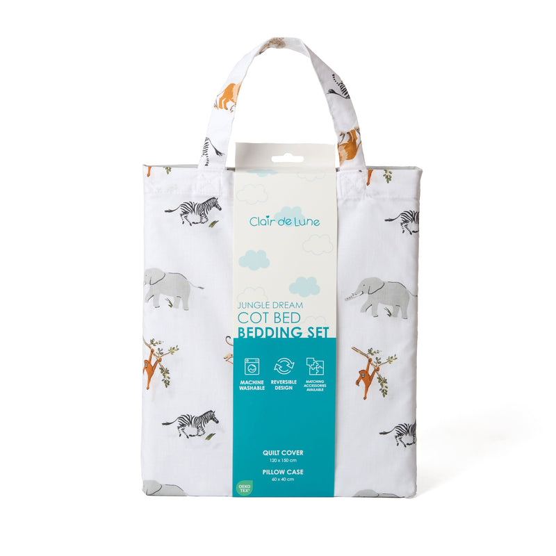 Reversible Jungle Dream Cot Bed Duvet Cover and Pillowcase Set in a gift bag | Bedding - Clair de Lune UK