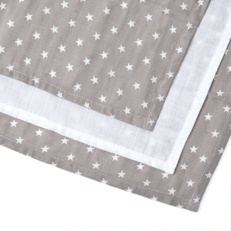 A stack of 3 Pack Star Muslin Squares | Cosy Baby Blankets | Nursery Bedding | Newborn, Baby and Toddler Essentials - Clair de Lune UK