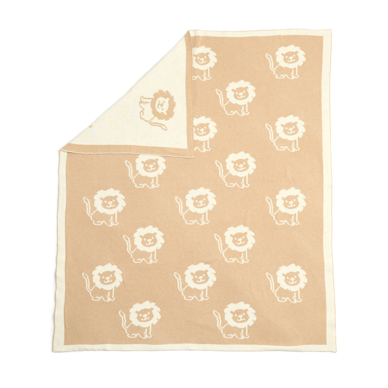 Reversible Lion Knitted Blanket | Cosy Baby Blankets | Nursery Bedding | Newborn, Baby and Toddler Essentials - Clair de Lune UK