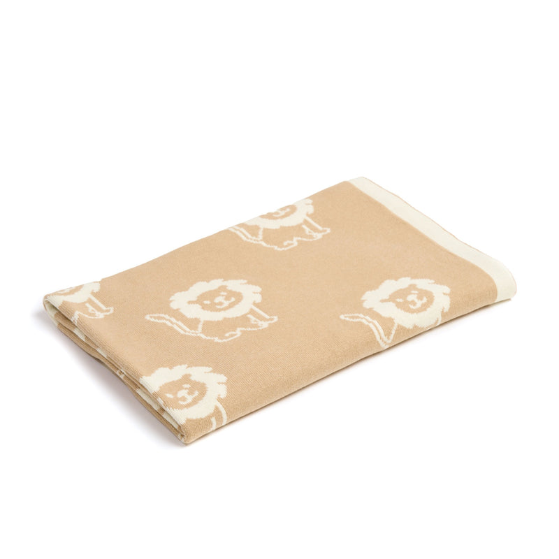 Folded Reversible Lion Knitted Blanket | Cosy Baby Blankets | Nursery Bedding | Newborn, Baby and Toddler Essentials - Clair de Lune UK