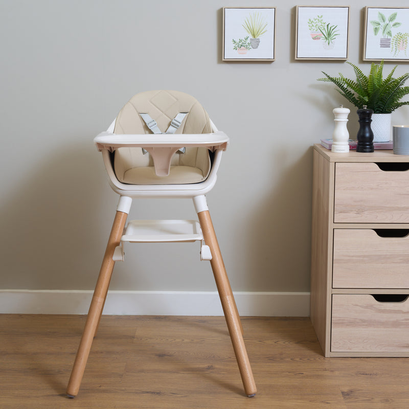 Beige and natural 6in1 High Chair in a grey and oak themed kitchen | Highchairs | Feeding & Weaning - Clair de Lune UK