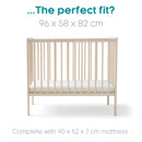 Cashmere East Coast Space Saver Cot with Mattress Bundle diagram of dimensions of 96 x 58 x 82 cm | Cots, Cot Beds & Toddler Beds | Nursery Furniture - Clair de Lune UK