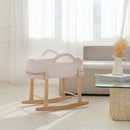 Champagne Crochet Moses Basket With Stand in a neutral and calm beige living room | Moses Baby Baskets & Bassinets - Clair de Lune UK