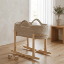 Champagne Crochet Moses Basket With Stand in a scandi living room | Moses Baby Baskets & Bassinets - Clair de Lune UK