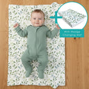 Baby lying on the Olive Foldable Travel Changing Mat laid out flat with Wedge Changing Mat bundle | Baby Change Mat | Bathing & Changing Essentials - Clair de Lune UK