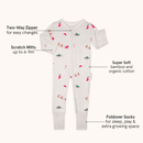 Grow Grows Organic Christmas Eve Sleepsuit on white background with key features | Baby Grows and Onesies | Organic Baby Clothes - Clair de Lune UK
