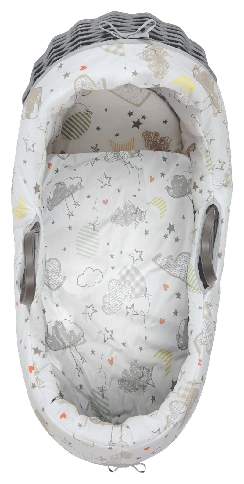 Sleep Tight Grey Wrapover Noah Pod View from above showing the teddy print | Moses Baskets and Bassinets - Clair de Lune UK