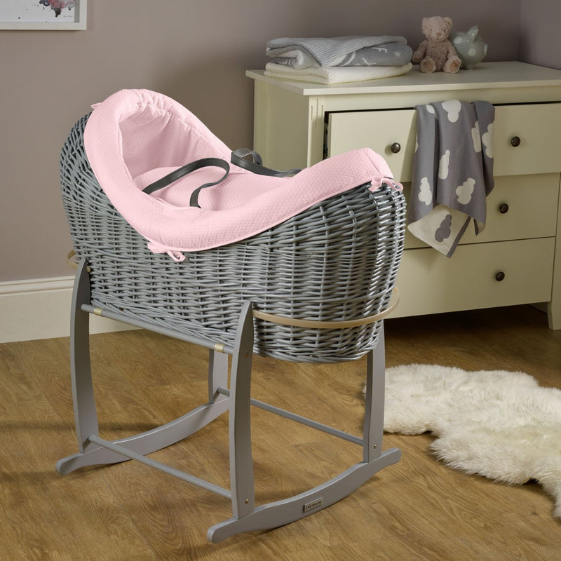Pink Cotton Dream Grey Wrapover Noah Pod on the Grey Deluxe Rocking Stand | Noah Pods | Bassinets | Nursery Furniture - Clair de Lune UK