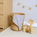 Grey Soft Cotton Cellular Shawl draped in a wicker basket next to a changing unit in the nursery | Cosy Baby Blankets & Swaddles | Nursery Bedding | Newborn Baby Essentials - Clair de Lune UK