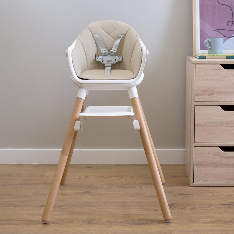 Cream and Natural 6in1 Eat & Play High Chair with the seat pad | Highchairs | Feeding & Weaning - Clair de Lune UK