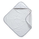 Lullaby Hearts Cream and White Hooded Baby Towel laid flat | Baby Bathtime Accessories | Baby Shower Gifts - Clair de Lune UK