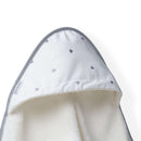 Lullaby Hearts Cream and White Hooded Baby Towel showing a close-up of the hood | Baby Bathtime Accessories | Baby Shower Gifts - Clair de Lune UK